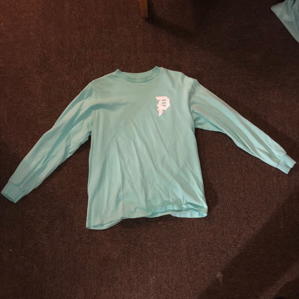 light blue, long sleeve t shirt